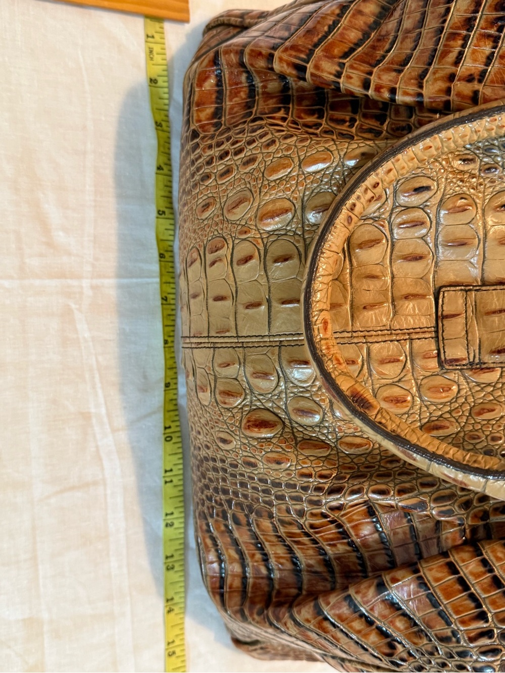 Brahmin Croc-Embossed Shoulder Bag in Tan with Gold Hardware - Picture 12 of 15